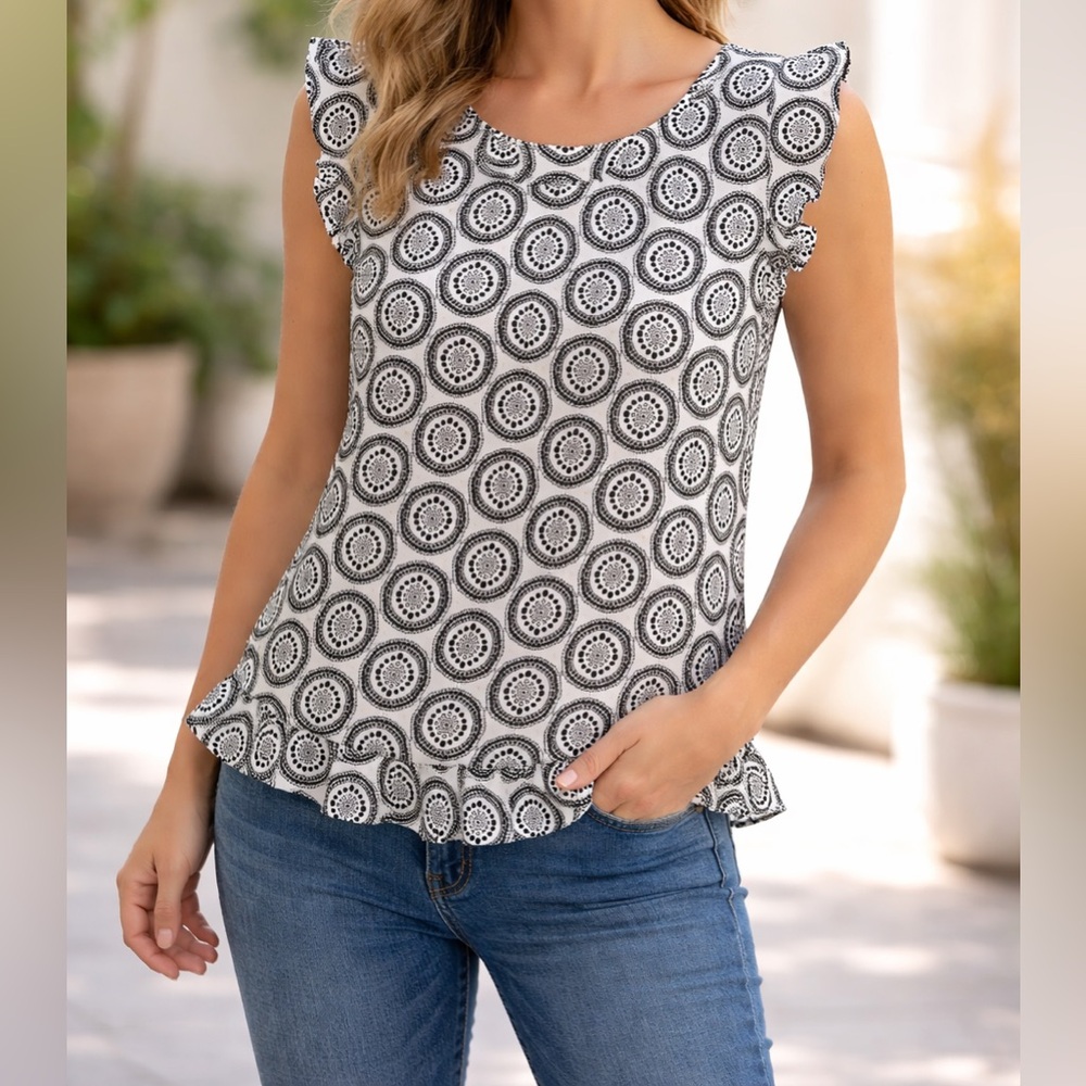 LOFT Monochrome Circle Print Blouse